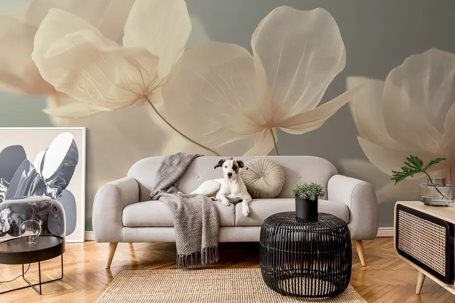 Fototapetes Lotosa ziedlapiņas, maiga kompozīcija ar pelēku fonu w08500v2