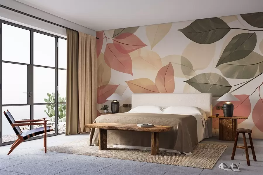 Fototapetes Sarkanu un zaļu toņu lapu zariņi w08502