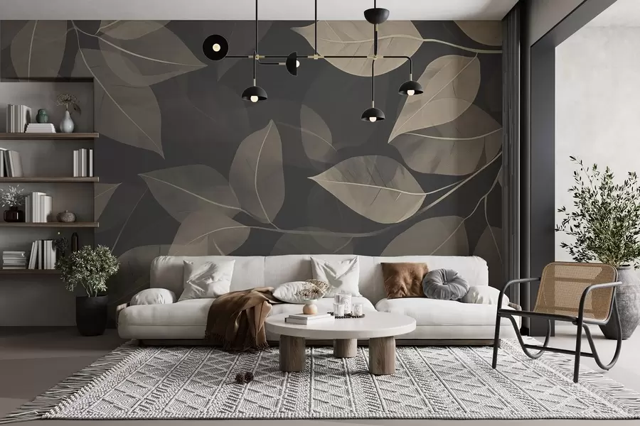 Fototapetes Lapu zilo un pelēko toņu zari w08502v1