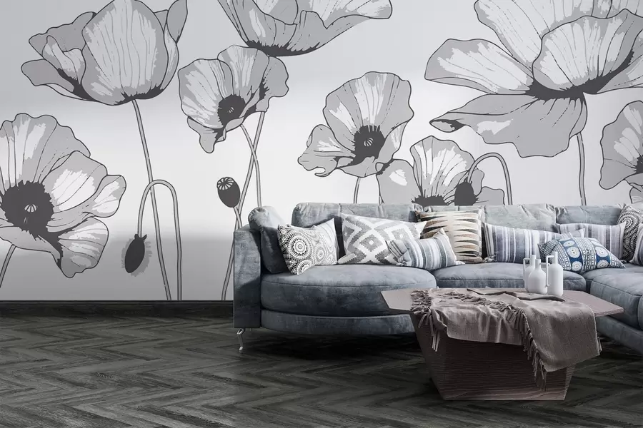 Fototapetes Melnās un baltās magones w02528