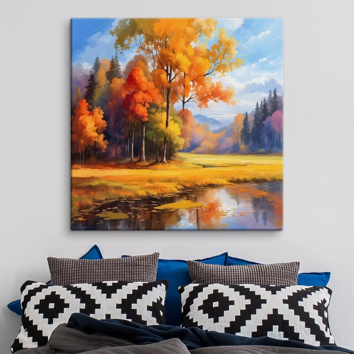 Glezna Ezers un rudens mežs akrila stilā s41766