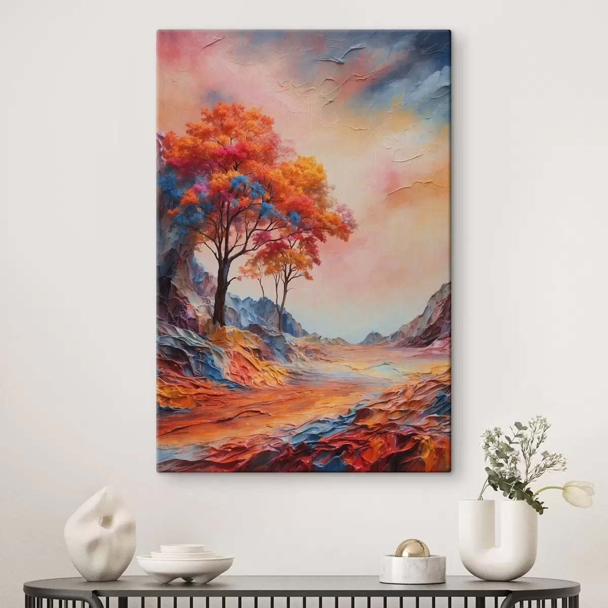 Glezna Koki un abstrakti daudzkrāsaini kalni s41772