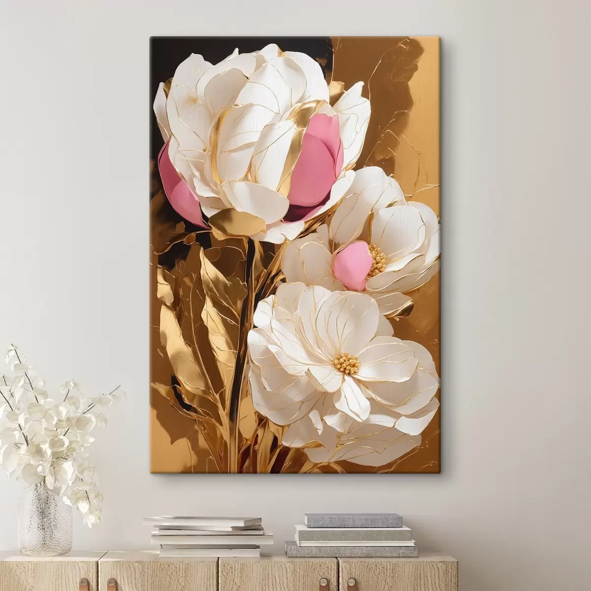 Glezna Ziedi uz dzeltena fona s42090