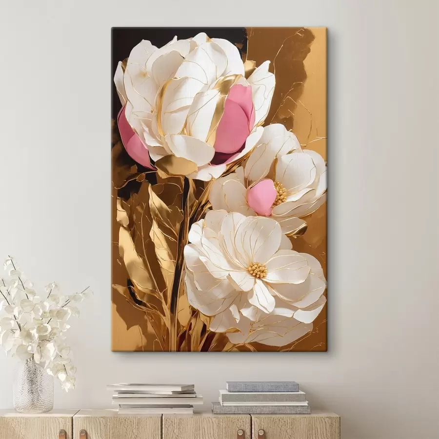 Glezna Ziedi uz dzeltena fona s42090