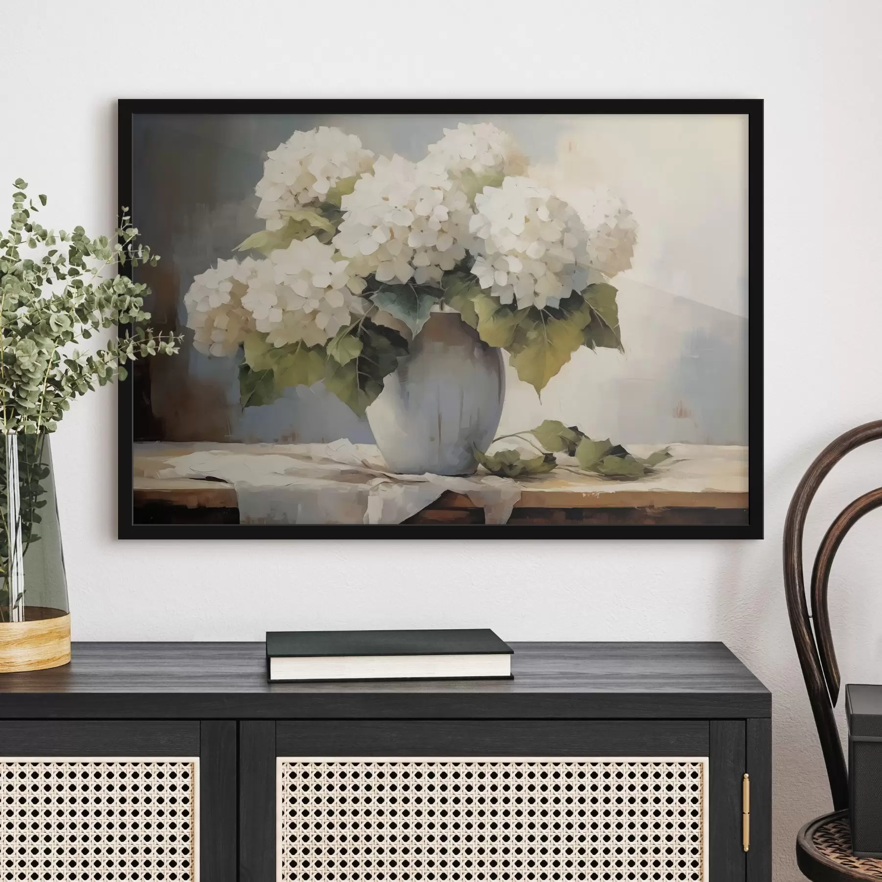 Glezna Vāze ar ziediem uz galda f41761