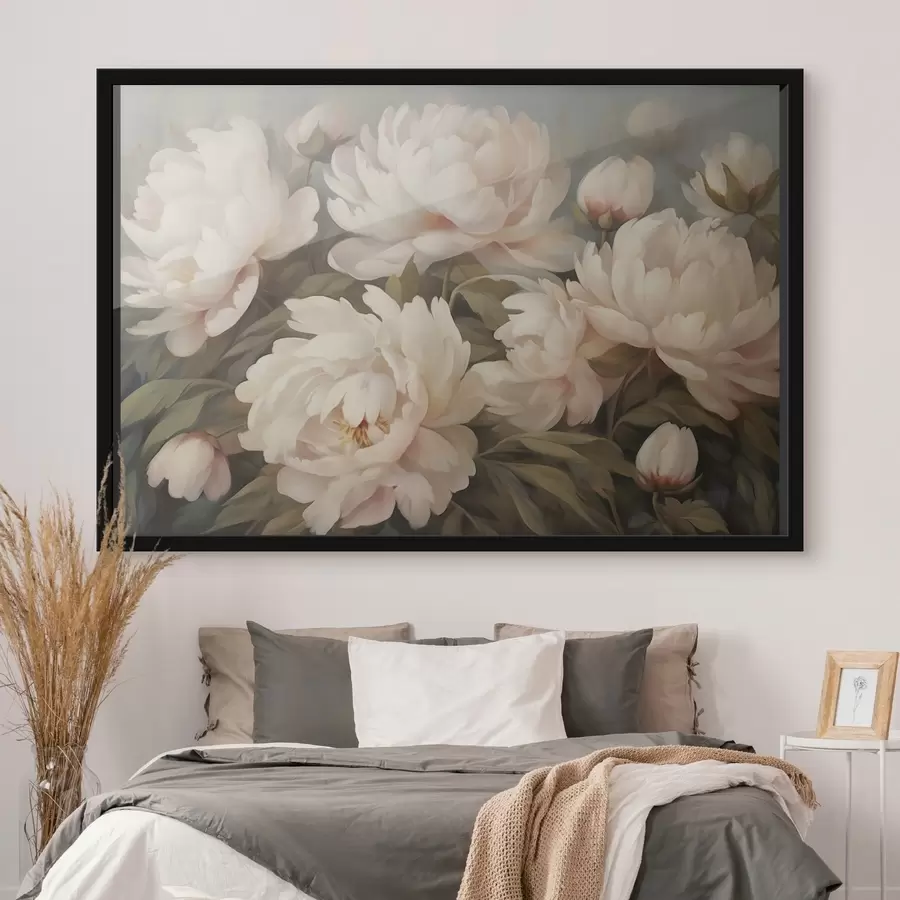 Fototapetes Ziedi un lapas uz neskaidra fona f41763