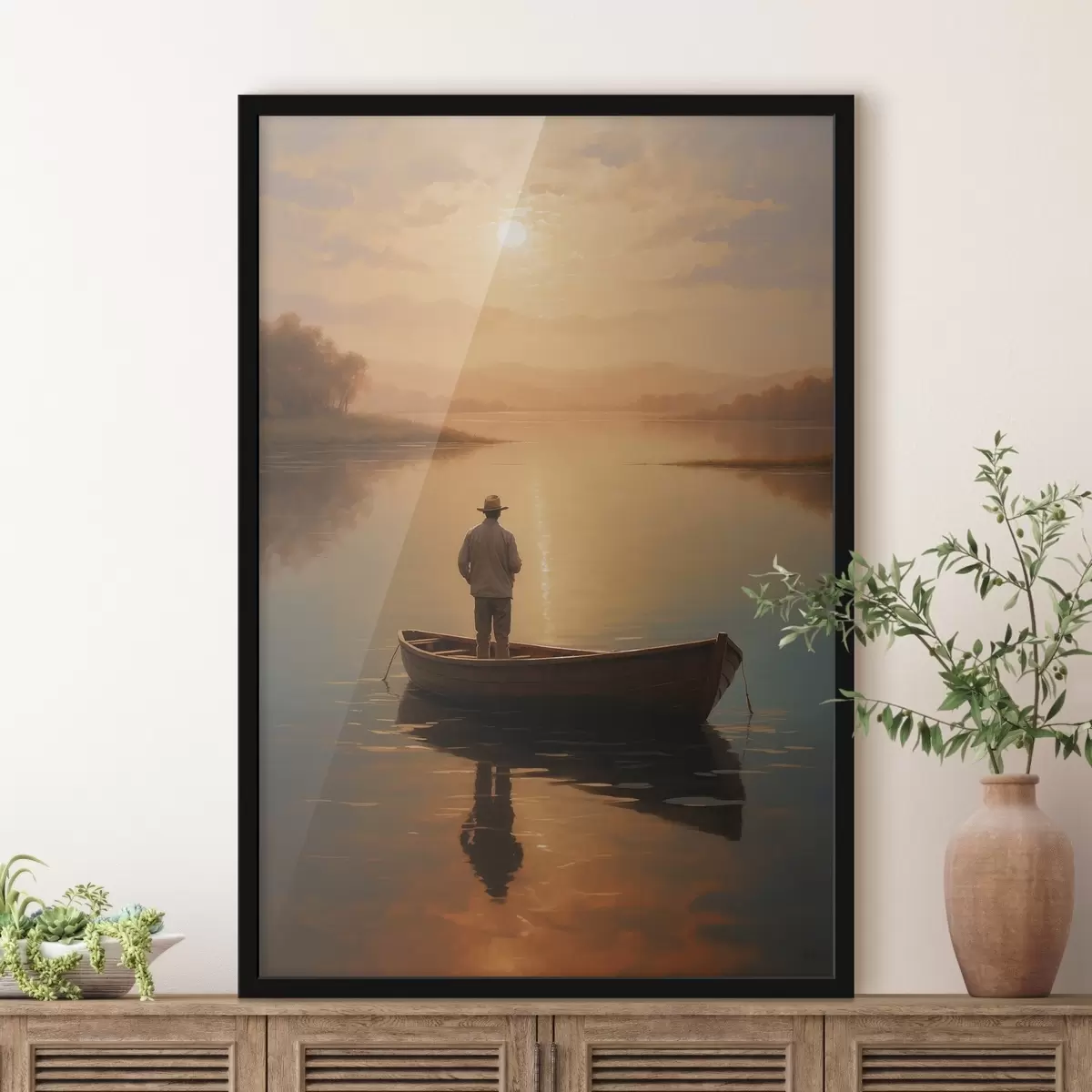 Plakāts Vīrietis laivā ezera vidū f41770