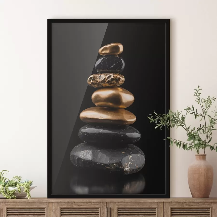 Fototapetes Melni un dzelteni akmeņi uz tumša fona f42094