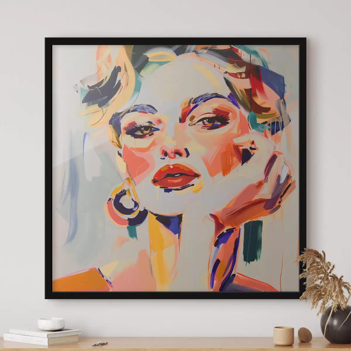 Plakāts Sievietes portrets ar daudzkrāsainiem triepieniem f42111