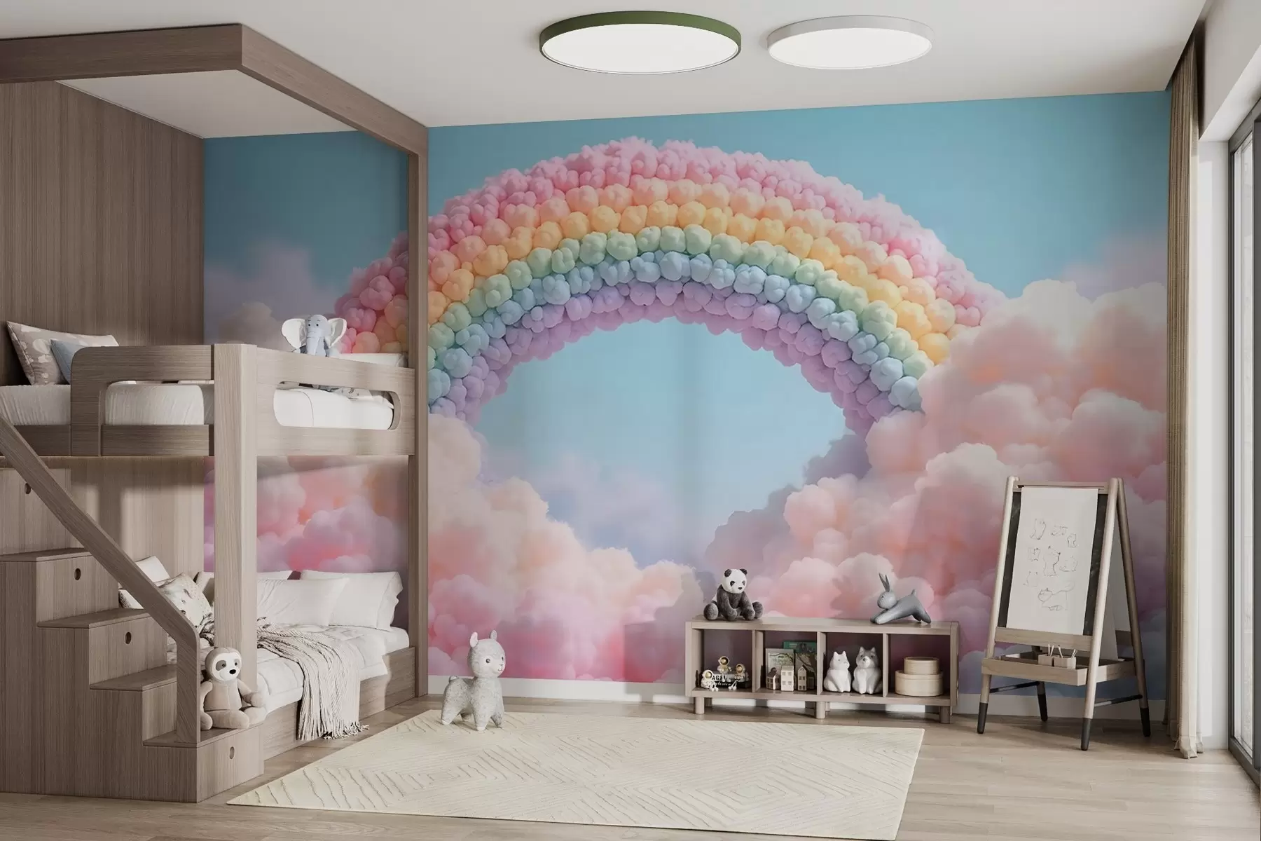 Fototapetes Pūkaina varavīksne uz mākoņiem, krāsota w02615