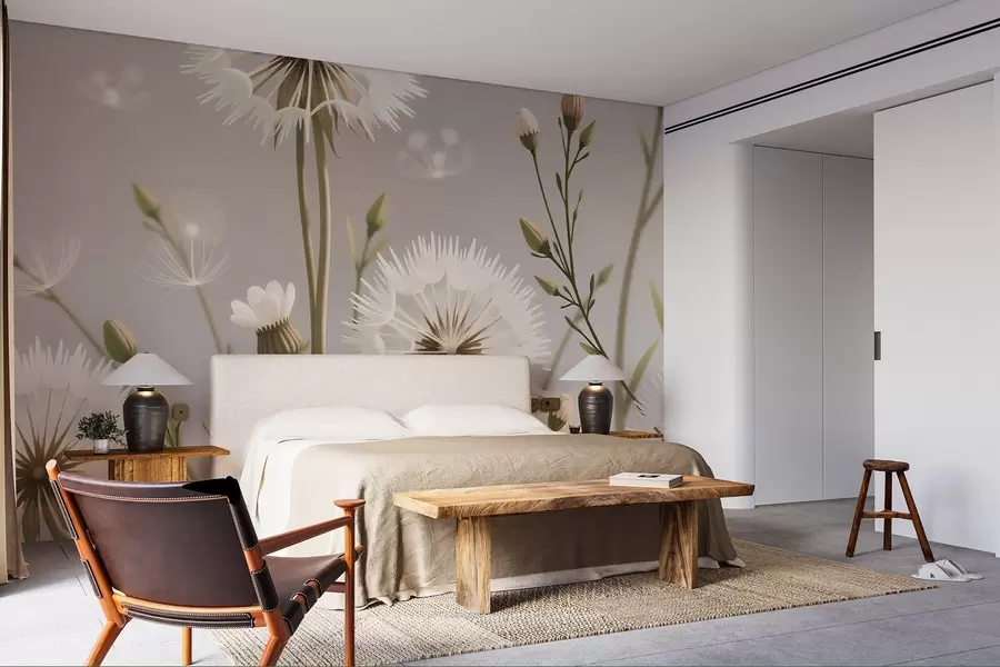 Fototapetes Ziedošs lauks ar pienenēm w02619