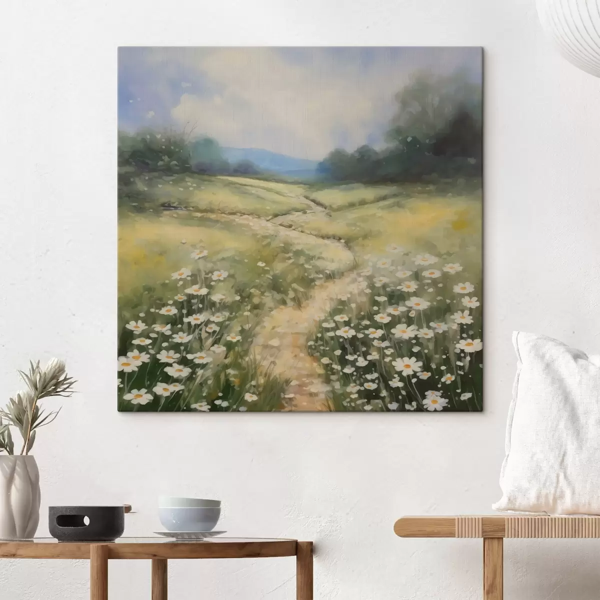 Glezna Pļava ar margrietiņām glezniecības imitācija s42134