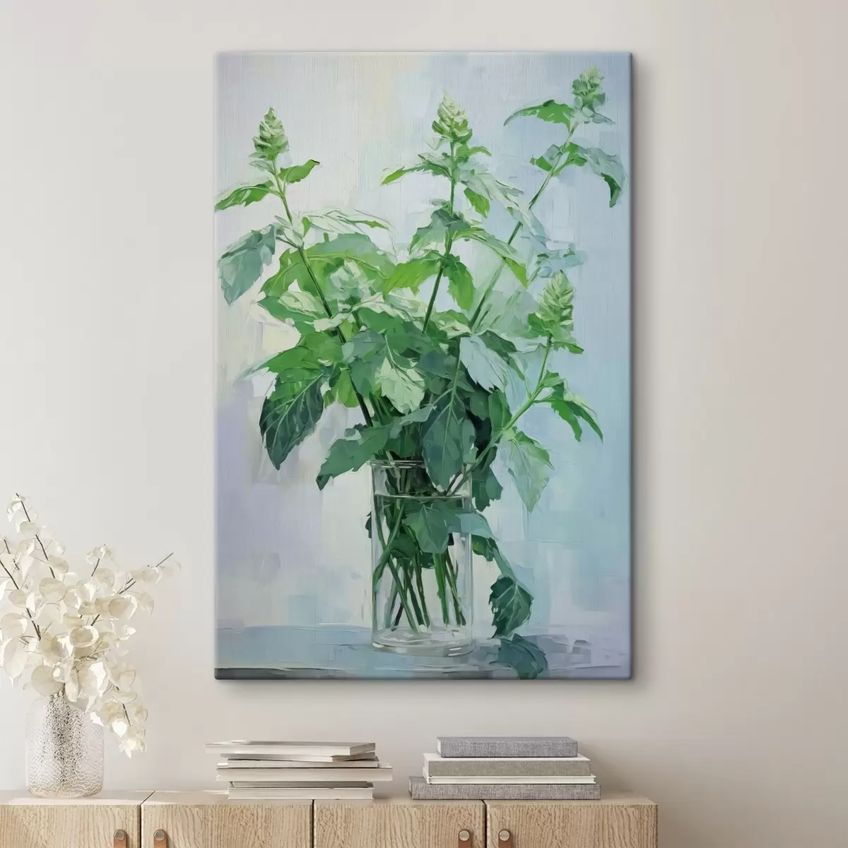 Glezna Veģetācija caurspīdīgā vāzē, kas imitē glezniecību s42148