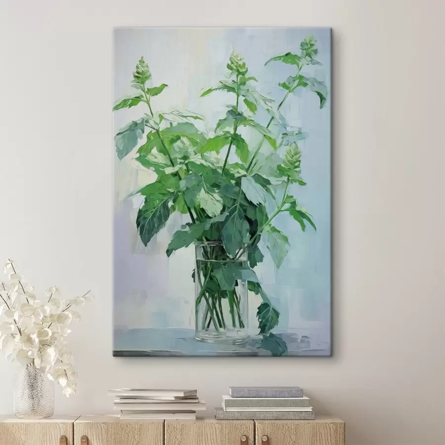 Glezna Veģetācija caurspīdīgā vāzē, kas imitē glezniecību s42148