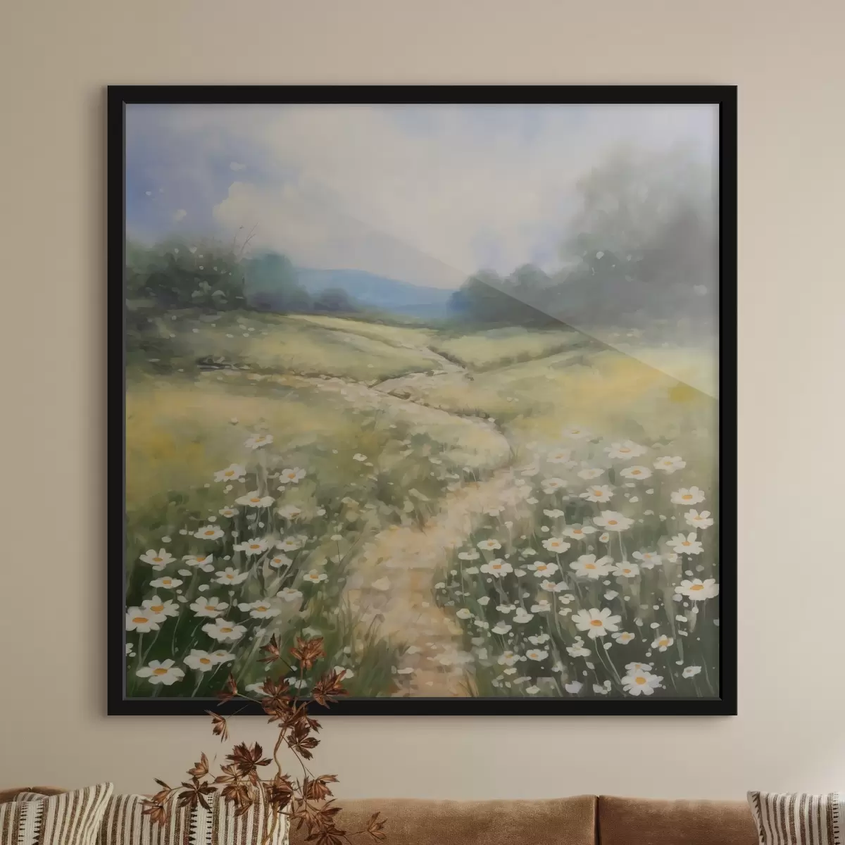 Plakāts Pļava ar margrietiņām glezniecības imitācija f42134