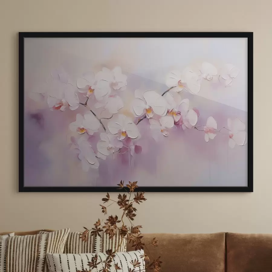 Fototapetes Zariņš ar baltām orhidejām glezniecības imitācija f42141