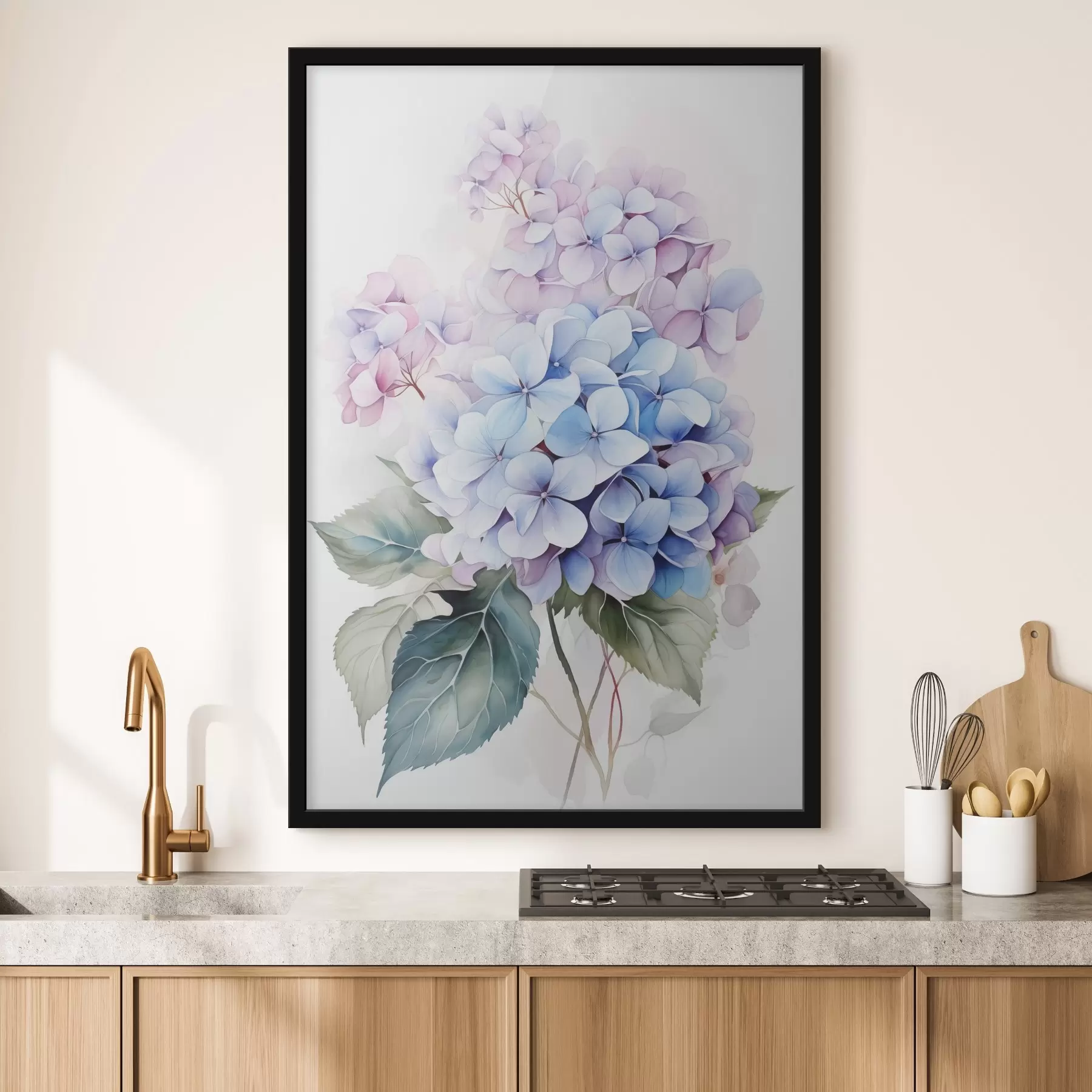 Fototapetes Zariņš ar hortenzijas ziedu imitācija akvarelis f42143