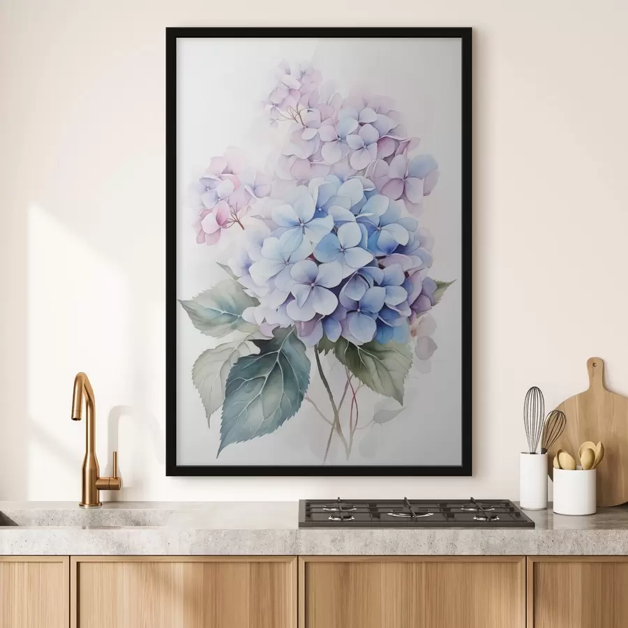 Fototapetes Zariņš ar hortenzijas ziedu imitācija akvarelis f42143