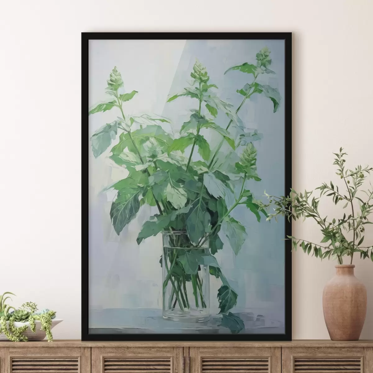 Plakāts Veģetācija caurspīdīgā vāzē, kas imitē glezniecību f42148