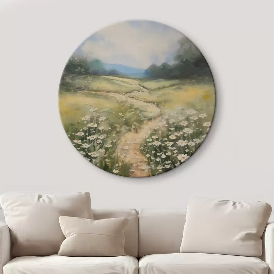 Glezna Pļava ar margrietiņām glezniecības imitācija r42134