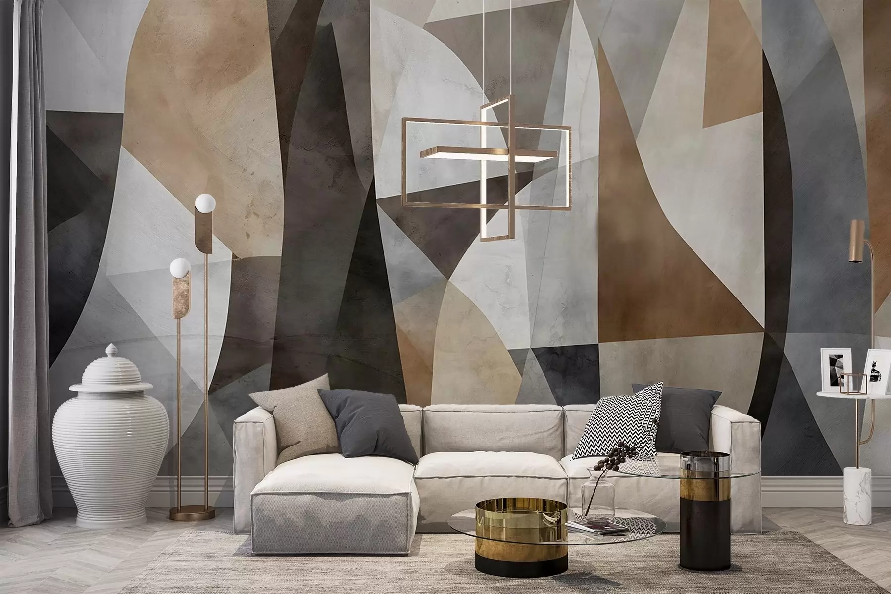 Fototapetes Abstraktās modernās mākslas tekstuālās ģeometriskās formas brūnā, pelēkā un bēšā tonī w08530