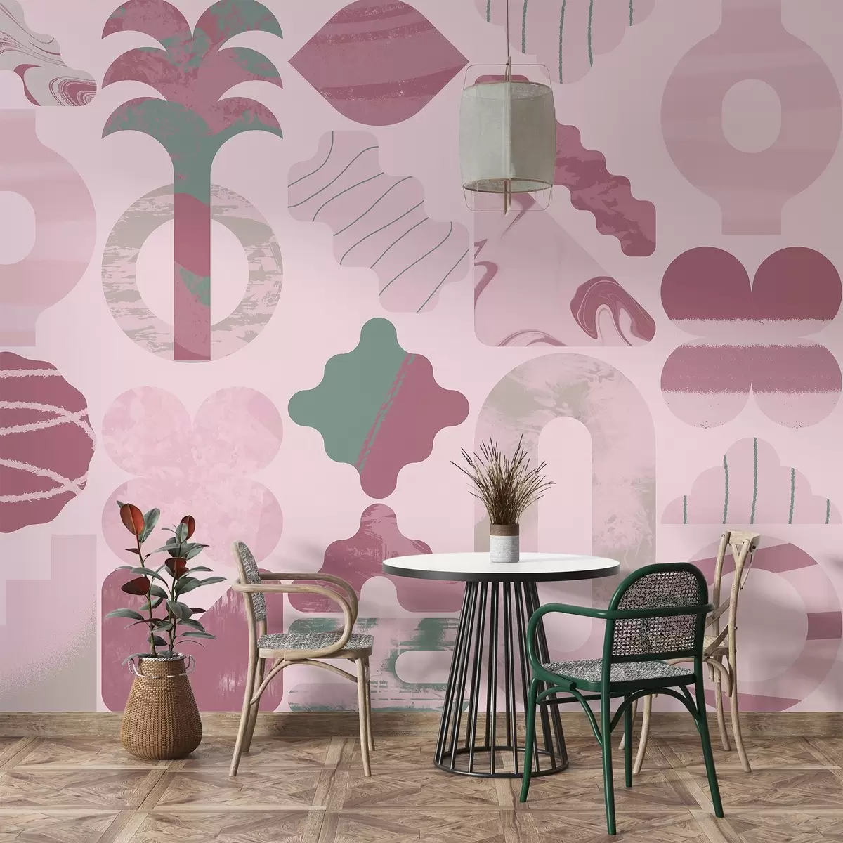 Fototapetes dažādas interesantas formas, moderna ģeometrija rozā krāsās w02550