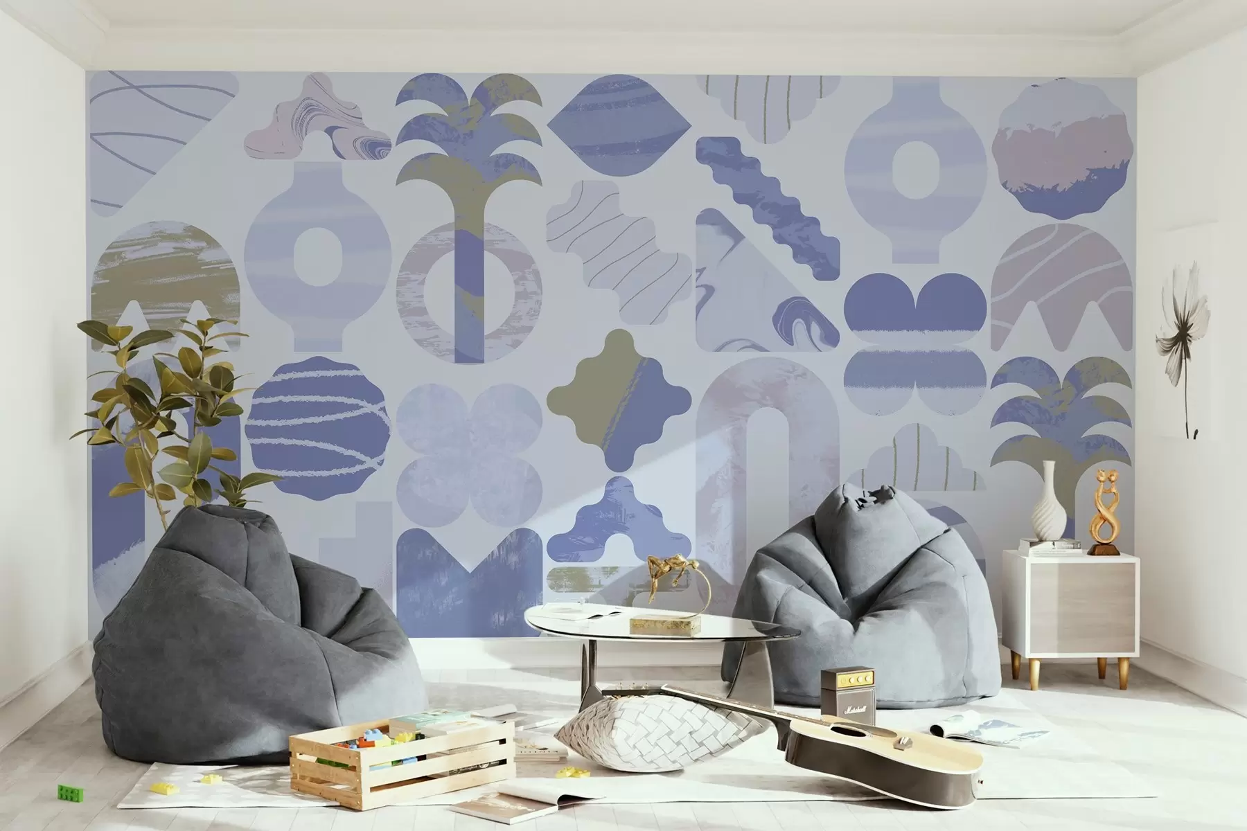 Fototapetes dažādas interesantas formas, moderna ģeometrija zilos toņos w02550v1