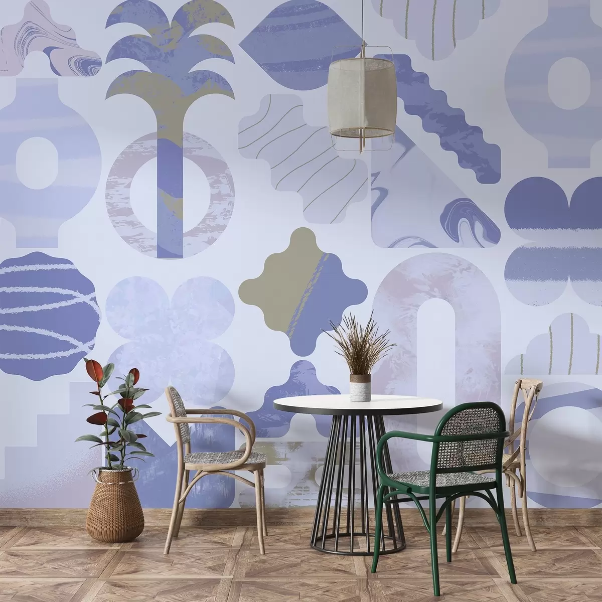 Fototapetes dažādas interesantas formas, moderna ģeometrija zilos toņos w02550v1