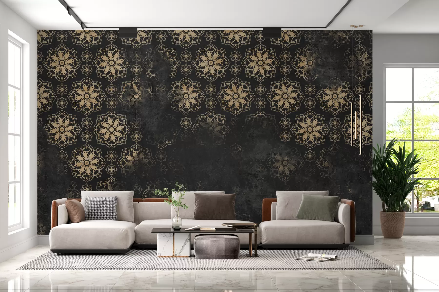 Fototapetes Vintage dizains ar mandalas elementiem un izstīdzējušu efektu w02551