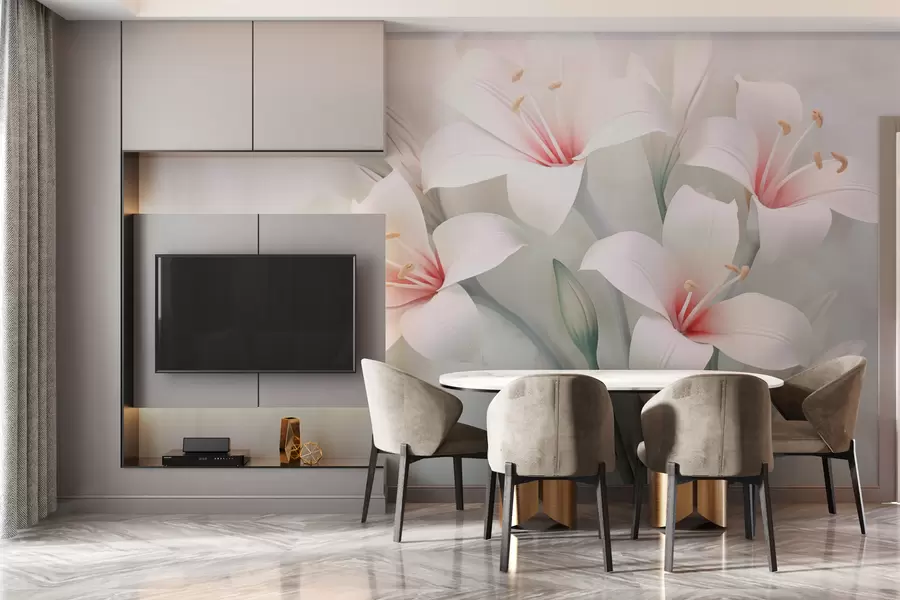 Fototapetes Izsmalcinātas lilijas uz neskaidra fona w02556