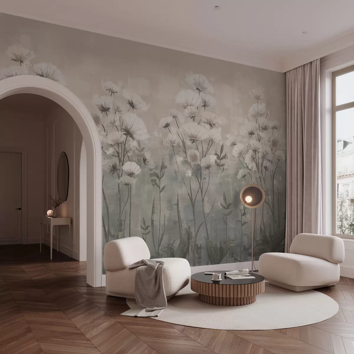 Fototapetes Delikātas savvaļas puķes ar triepienu efektu pasteļtoņos w02629v2