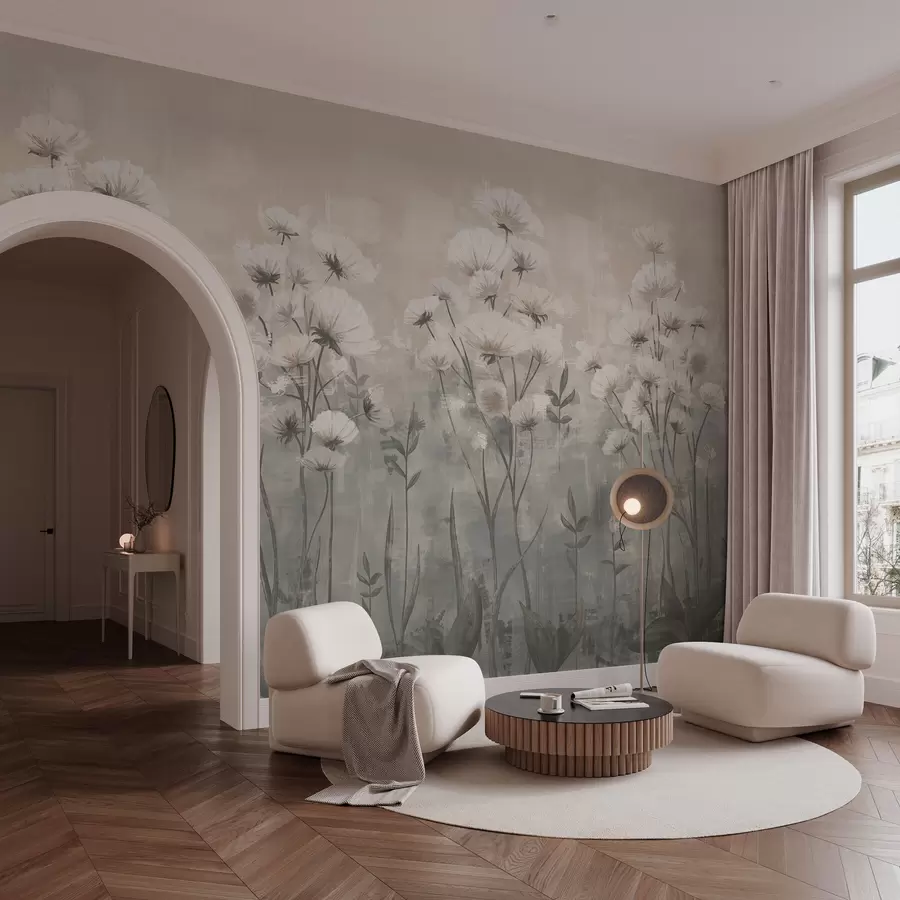 Fototapetes Delikātas savvaļas puķes ar triepienu efektu pasteļtoņos w02629v2