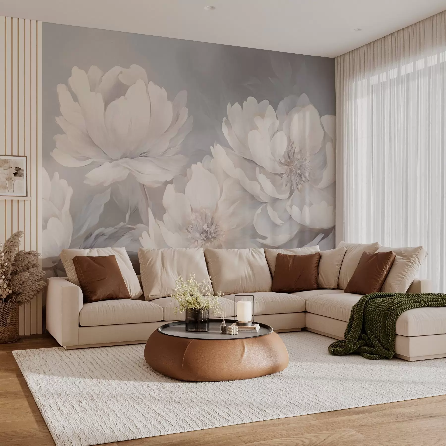 Fototapetes Lielas gaišas peonijas w02572