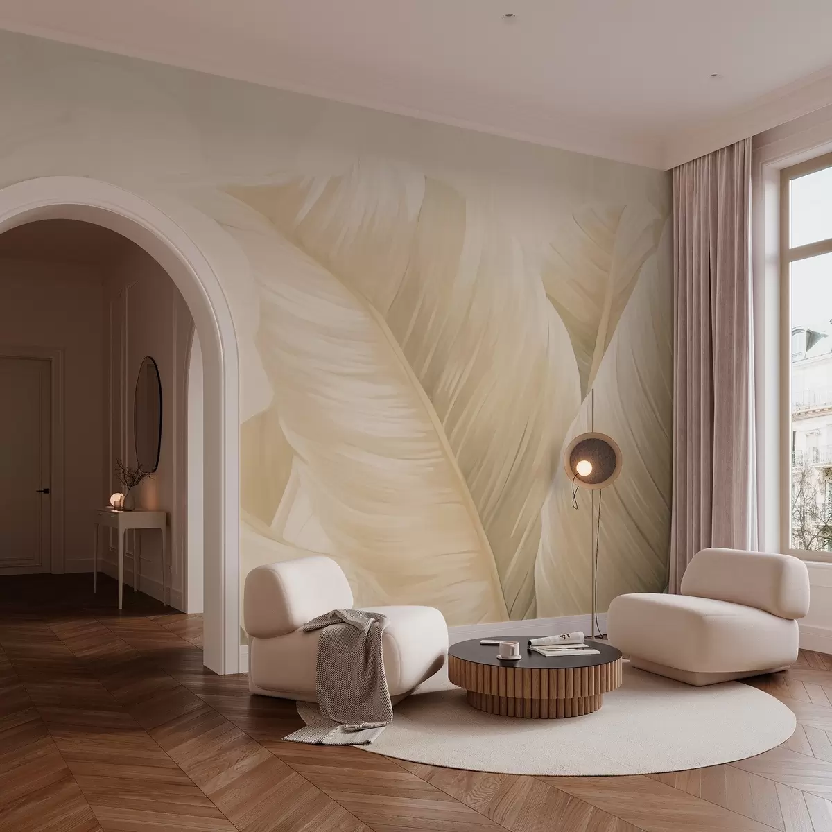 Fototapetes Lielas krēmveida banānu lapas w02573