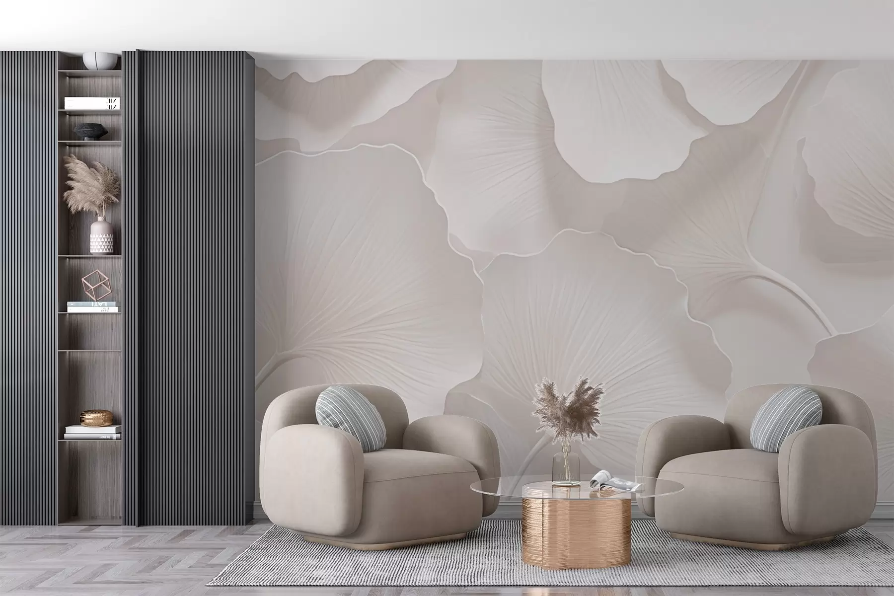 Fototapetes Elegantas smilškrāsas ginkgo lapas w02577