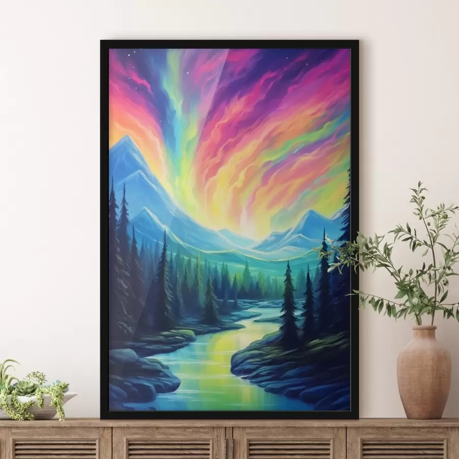 Fototapetes Ziemeļblāzma virs kalnu ainavas f42150