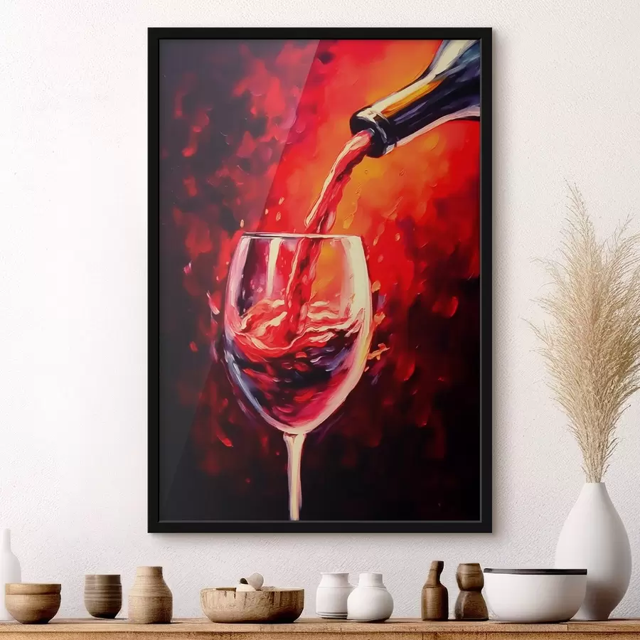 Fototapetes Sarkanvīns glāzē uz uguns mirdzuma fona f42162