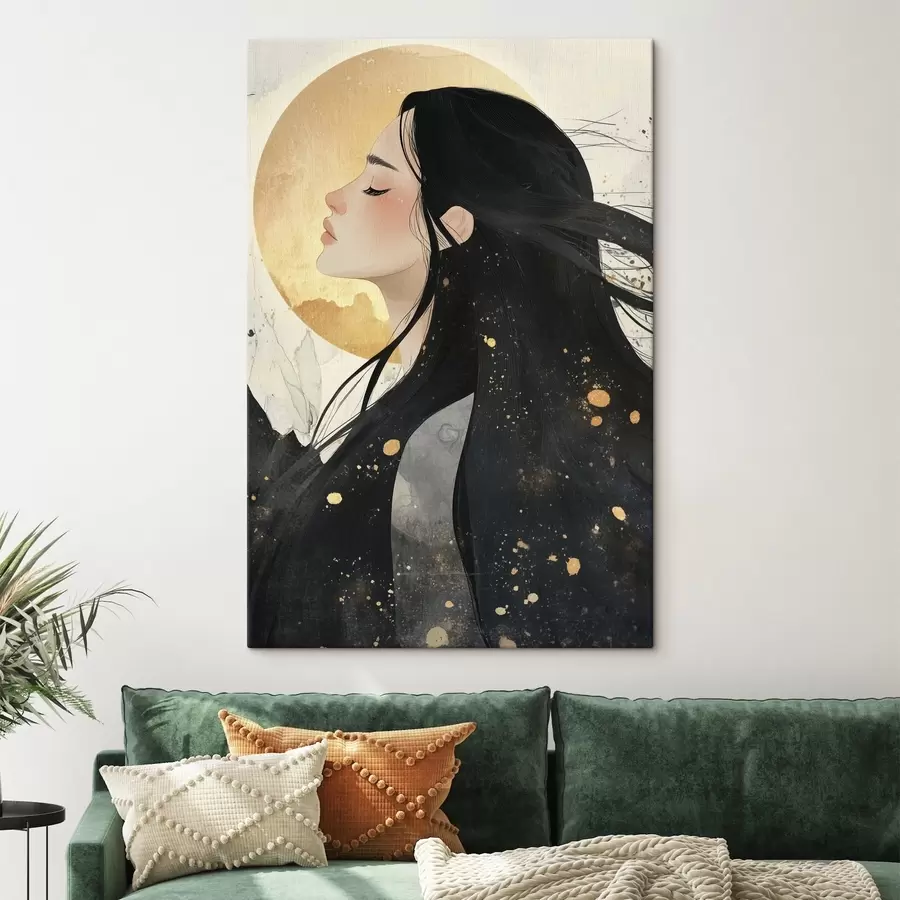 Glezna Skaista meitene ar tumšiem matiem, austrumu stilā, saule s42194