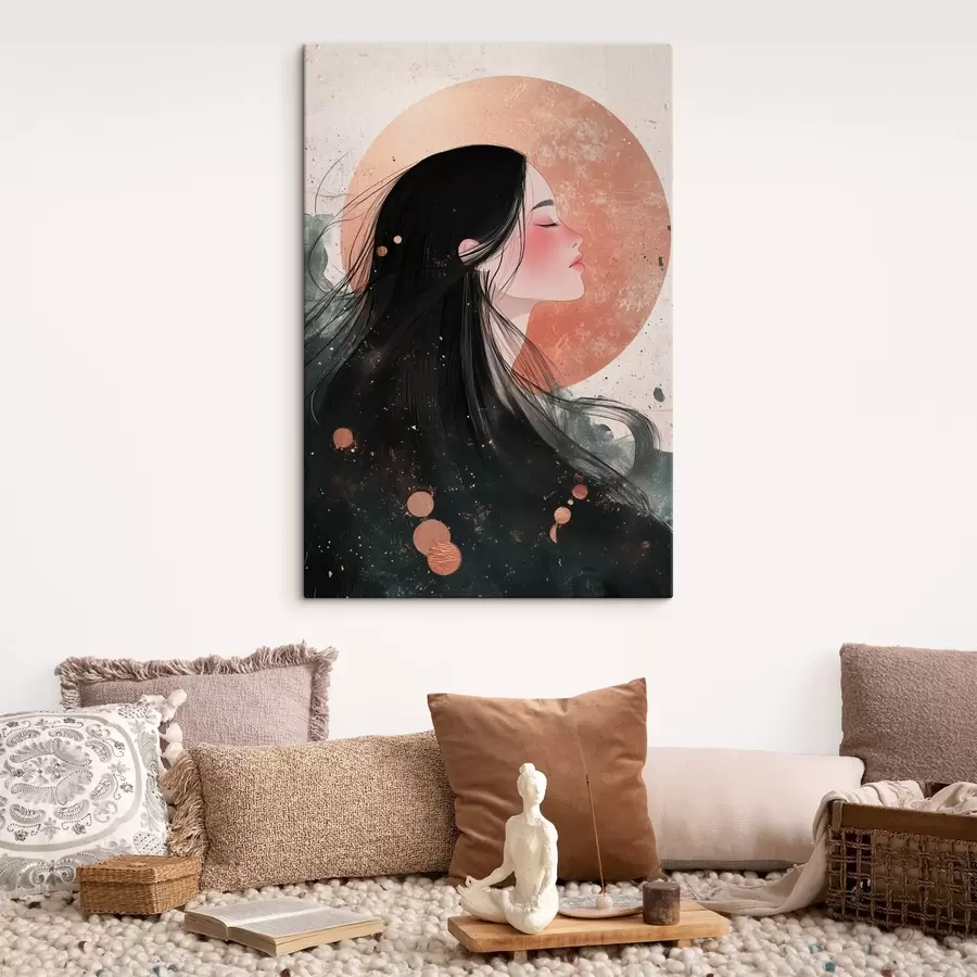 Glezna Skaista meitene, austrumu stils, saule, rozā krāsas s42195