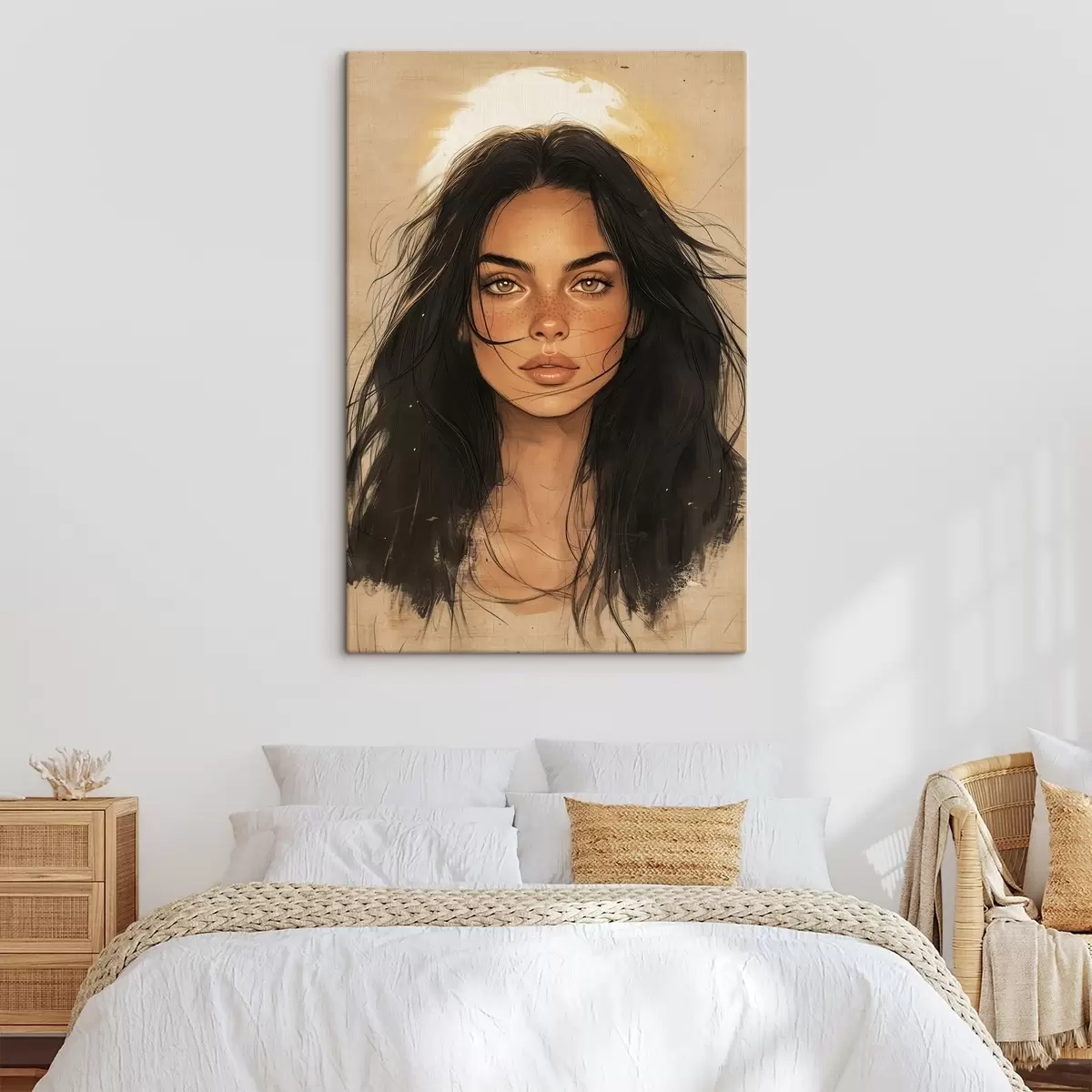 Glezna Sievietes portrets, cilšu stils, smilškrāsas krāsas s42197