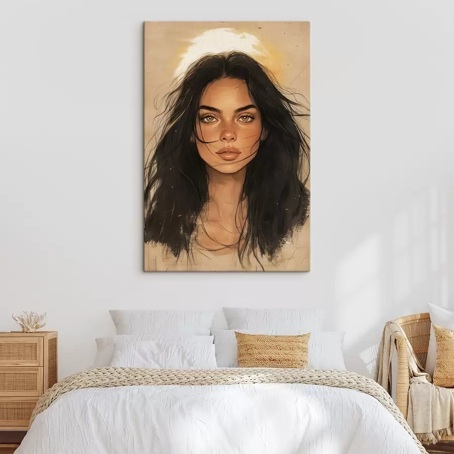 Glezna Sievietes portrets, cilšu stils, smilškrāsas krāsas s42197