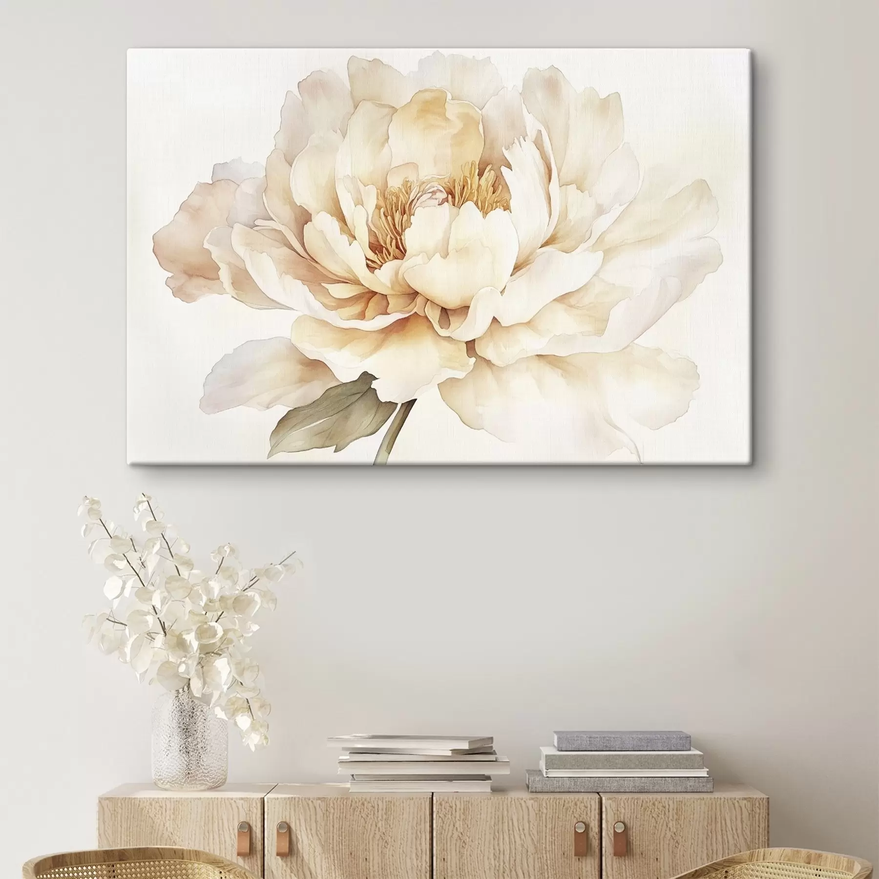 Fototapetes Skaists peonijas zieds, maigas krēmkrāsas krāsas, akvareļu stilā s42201