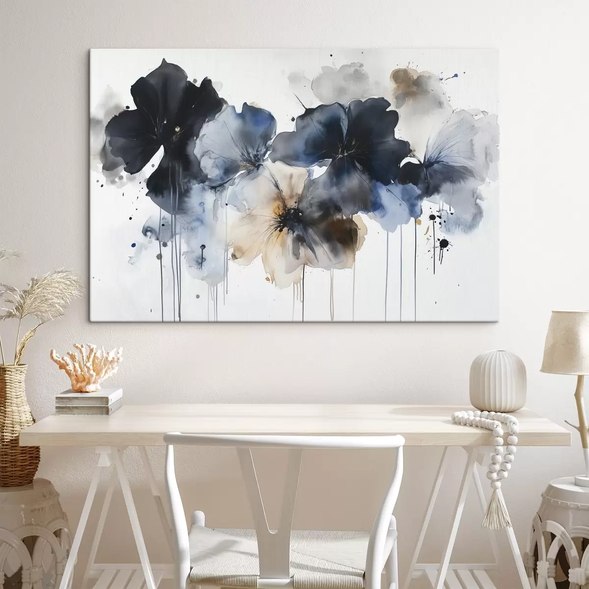 Glezna Akvareļu ziedi, šķidruma stils, zilas krāsas s42207