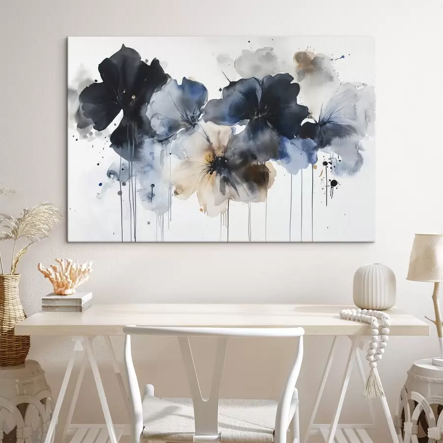Glezna Akvareļu ziedi, šķidruma stils, zilas krāsas s42207