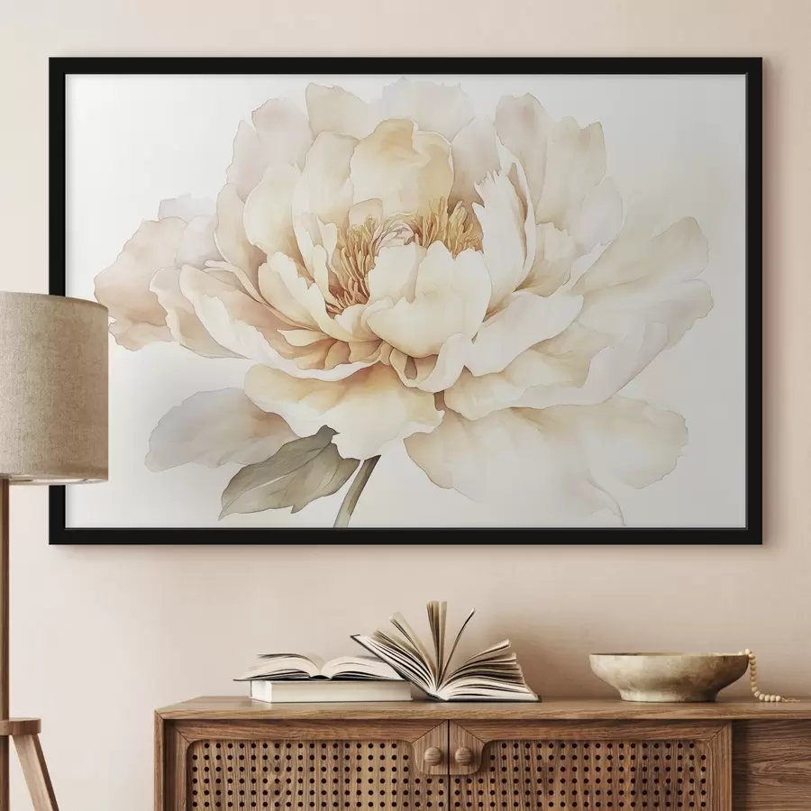 Fototapetes Skaists peonijas zieds, maigas krēmkrāsas krāsas, akvareļu stilā f42201