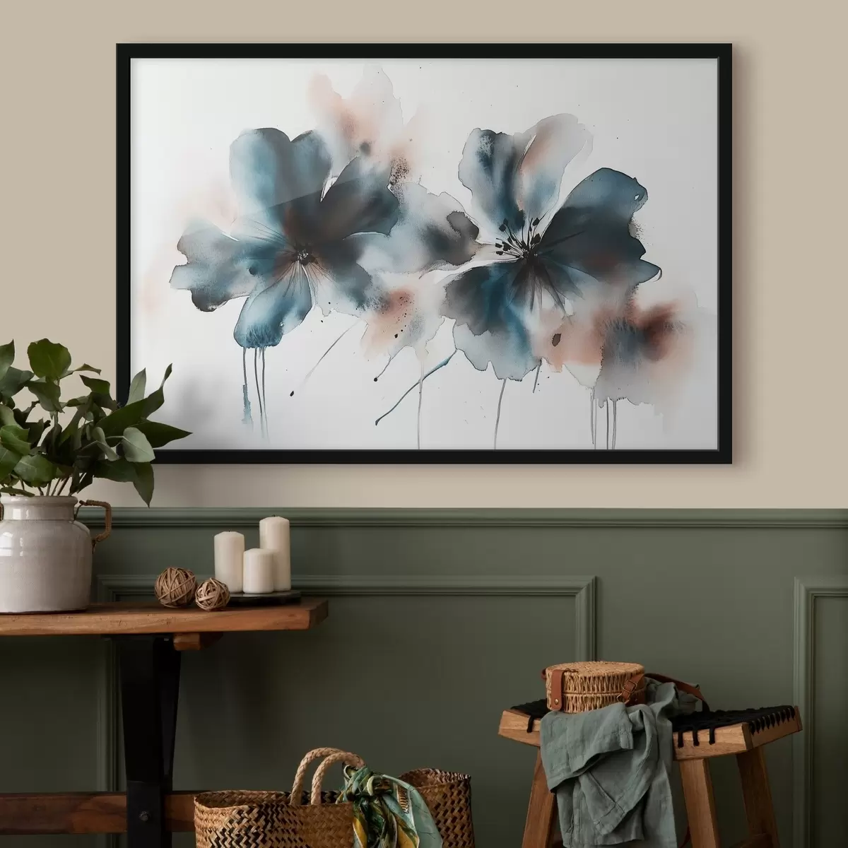 Plakāts Akvareļu stila ziedi, zilas krāsas f42208