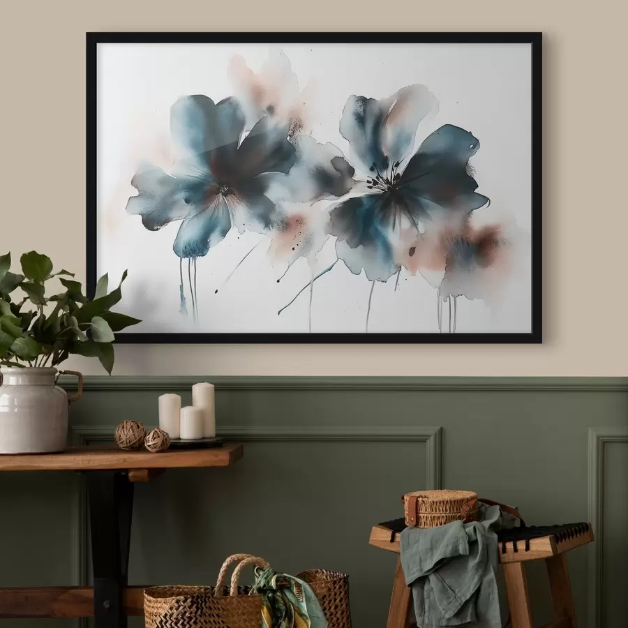 Fototapetes Akvareļu stila ziedi, zilas krāsas f42208