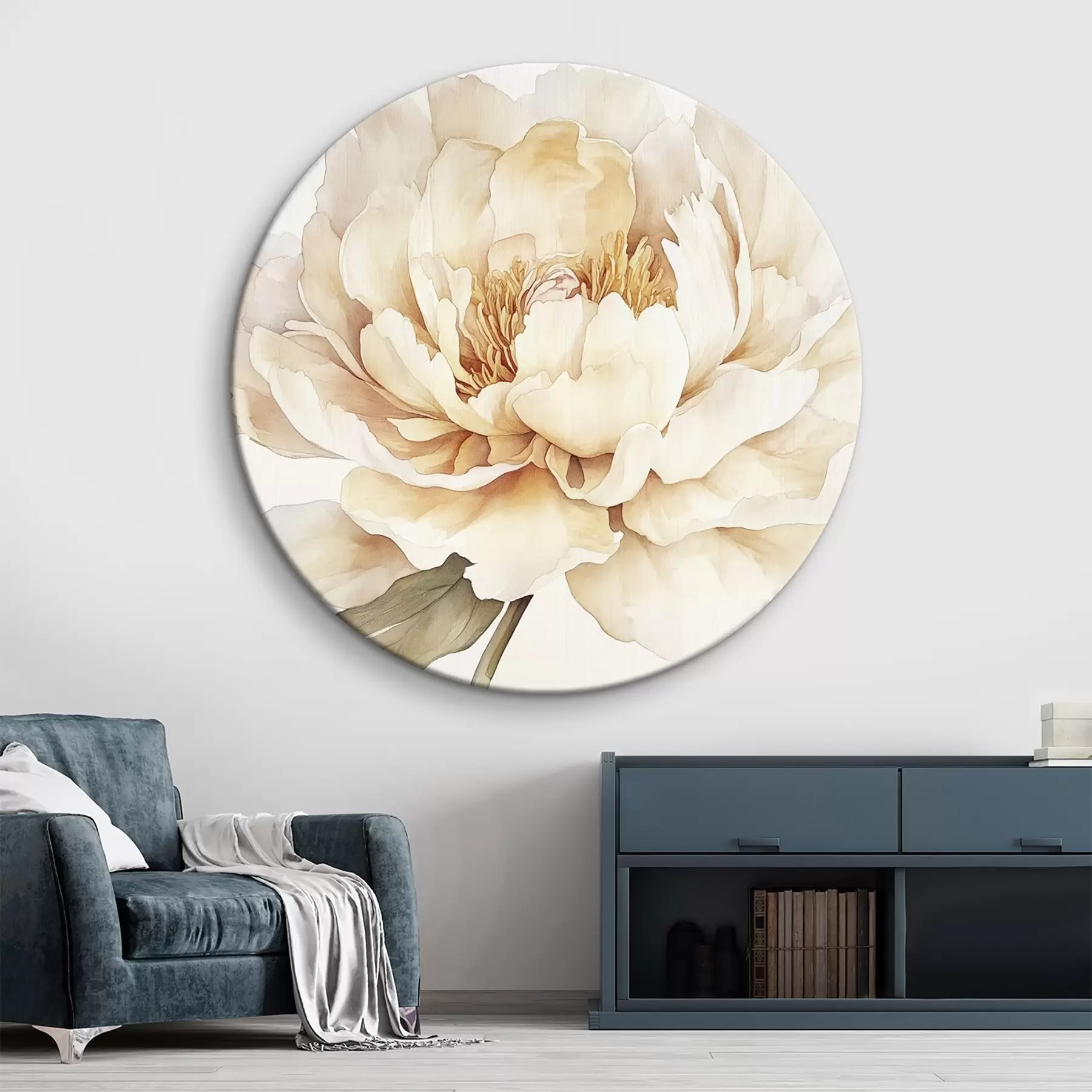 Glezna Skaists peonijas zieds, maigas krēmkrāsas krāsas, akvareļu stilā r42201