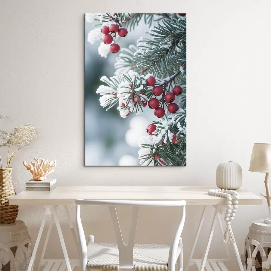 Glezna Sniegots priedes zars ar sarkanām ogām , ziemas aina s42238