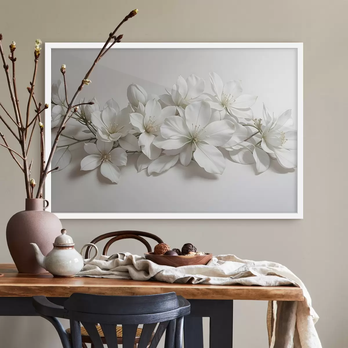 Plakāts Balti maigi magnolijas ziedi uz gaiša fona f42230